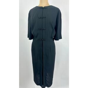 Vintage 90s Karin Stevens NWT 16W Black Crepe Midi Dress Kimono Sleeve Secretary